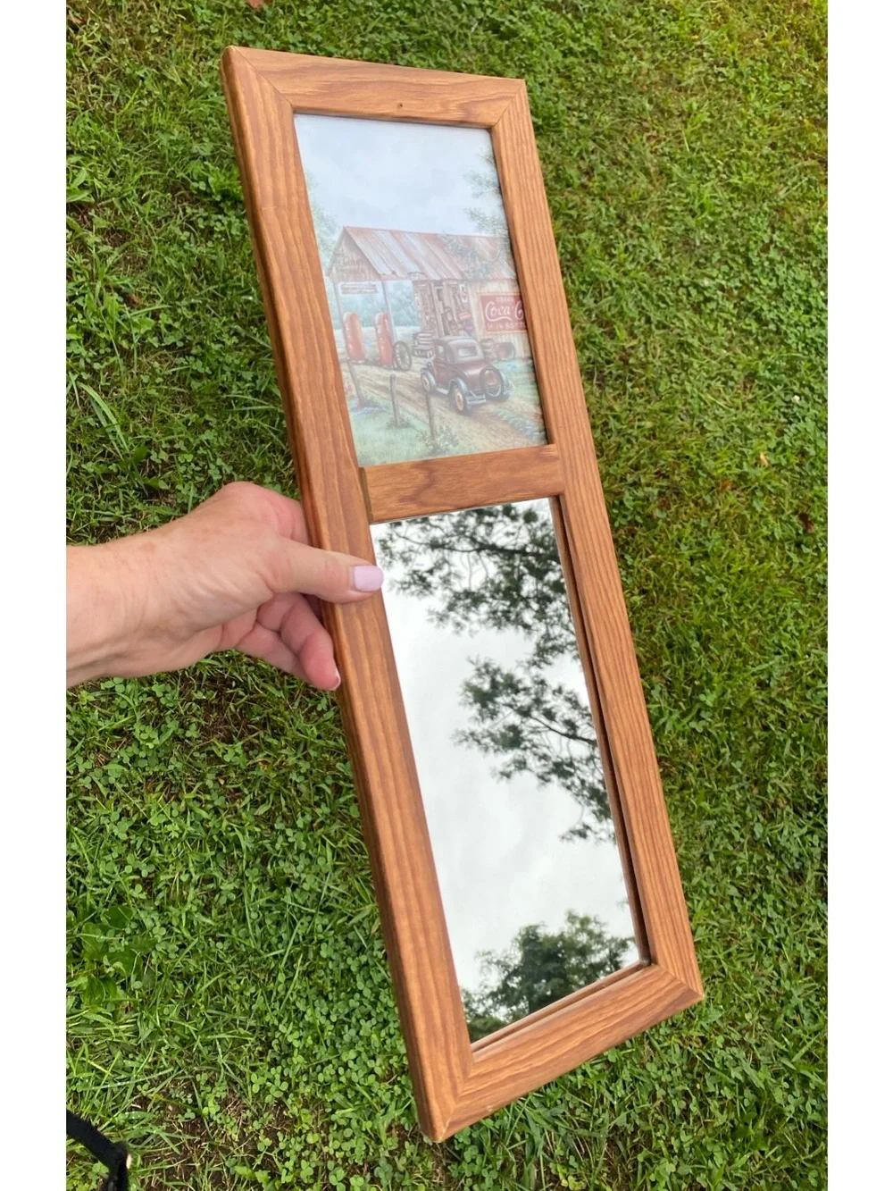 Kay lamb Shannon Wood Frame 2 Section Mirror vintage martins garage picture